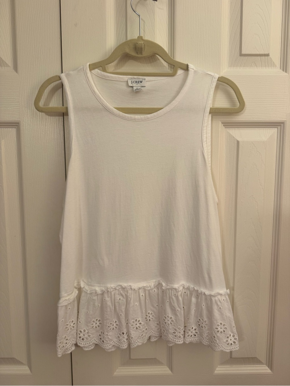 J. Crew White Sleeveless Eyelet-Hem Tank Top